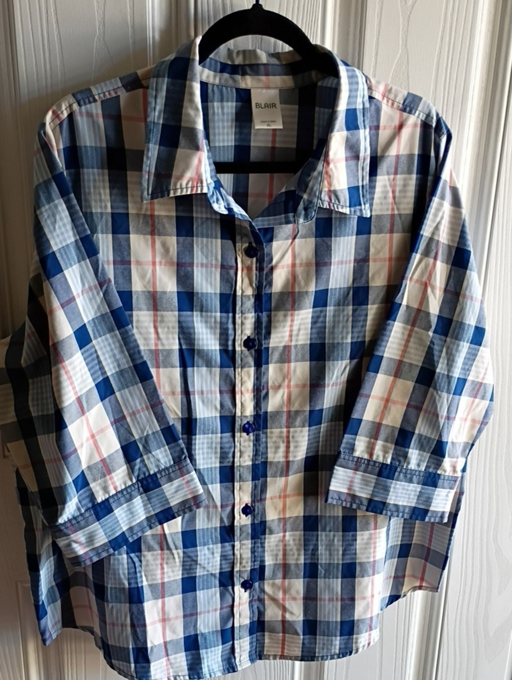 Blair Blue, White and Red Plaid Button-Down Shirt - New